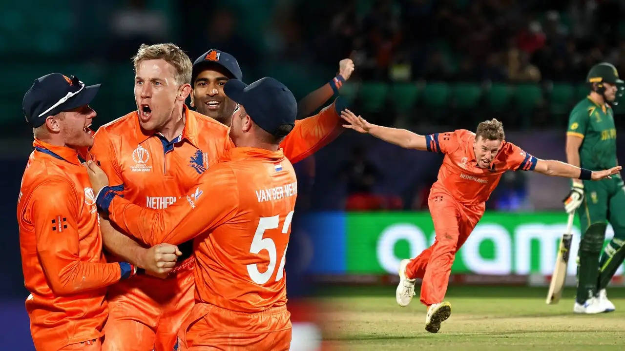 साउथ अफ्रीका और नीदरलैंड्स के बीच वनडे वर्ल्ड कप 2023 का 15वां मैच हिमाचल प्रदेश के धर्मशाला में हुआ। दोपहर 2 बजे शुरू होने वाले मैच भारी बारिश के कारण देरी हुई। बारिश की लंबी रुकावट के बाद आखिरकार जब खेल शुरू हुआ तो ओवर कम कर दिए गए। आश्चर्यजनक घटनाक्रम में नीदरलैंड ने बड़ा उलटफेर करते हुए दक्षिण अफ्रीका को 38 रनों से हरा दिया।